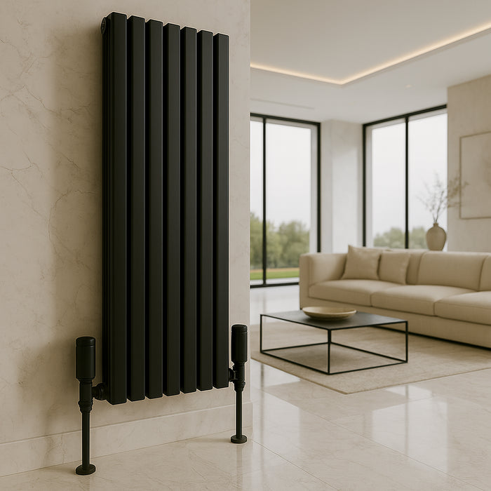 Kartell K-Rad Straight Modern Radiator Valve 15mm – Matte Black – Pair