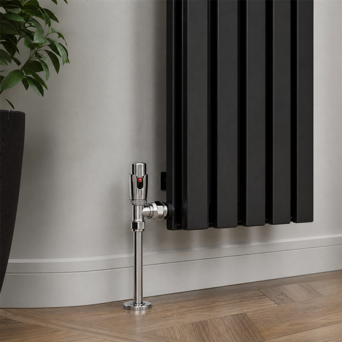 2 x Kartell Refined Angled Chrome TRV 15mm Thermostatic Radiator Valve