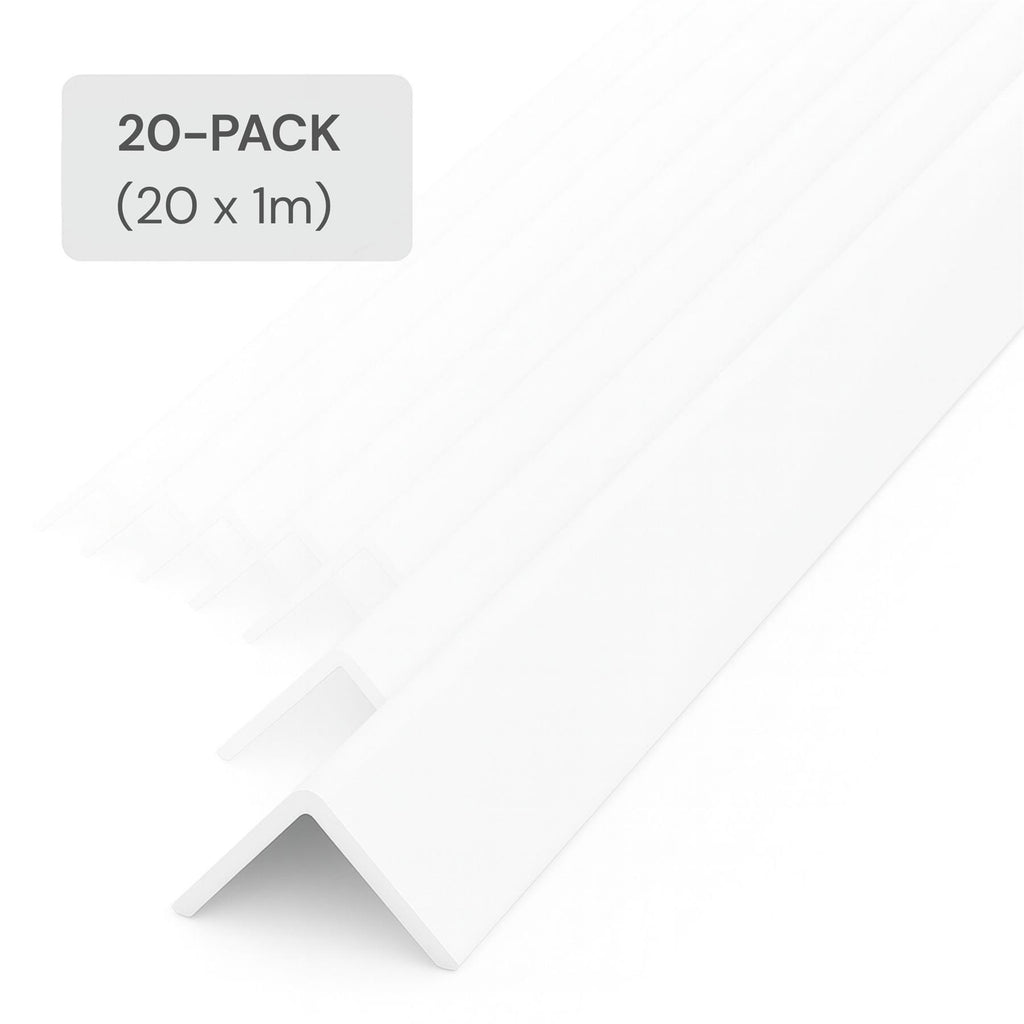 20 Pack White 1 Metre UPVC Plastic Rigid Angle 40 x 40mm Corner Cover Trim 90 Degree