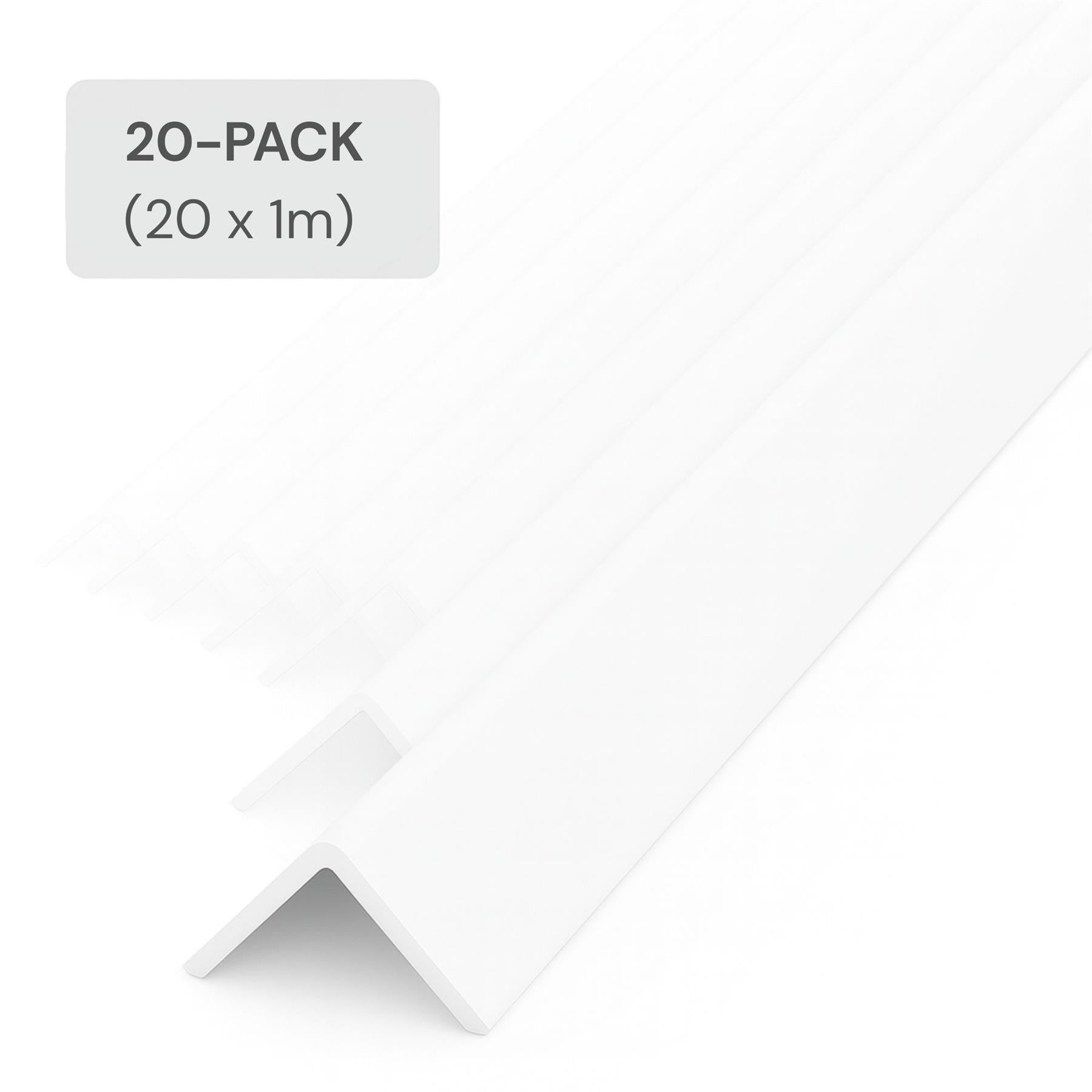 20 Pack White 1 Metre UPVC Plastic Rigid Angle 40 x 40mm Corner Cover Trim 90 Degree