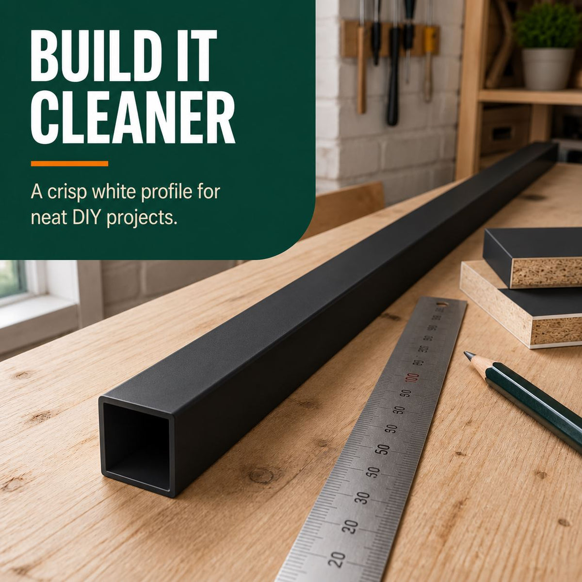 5 x 50mm Black PVC Box Section 1 Metre Length