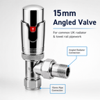 2 x Kartell Refined Angled Chrome TRV 15mm Thermostatic Radiator Valve