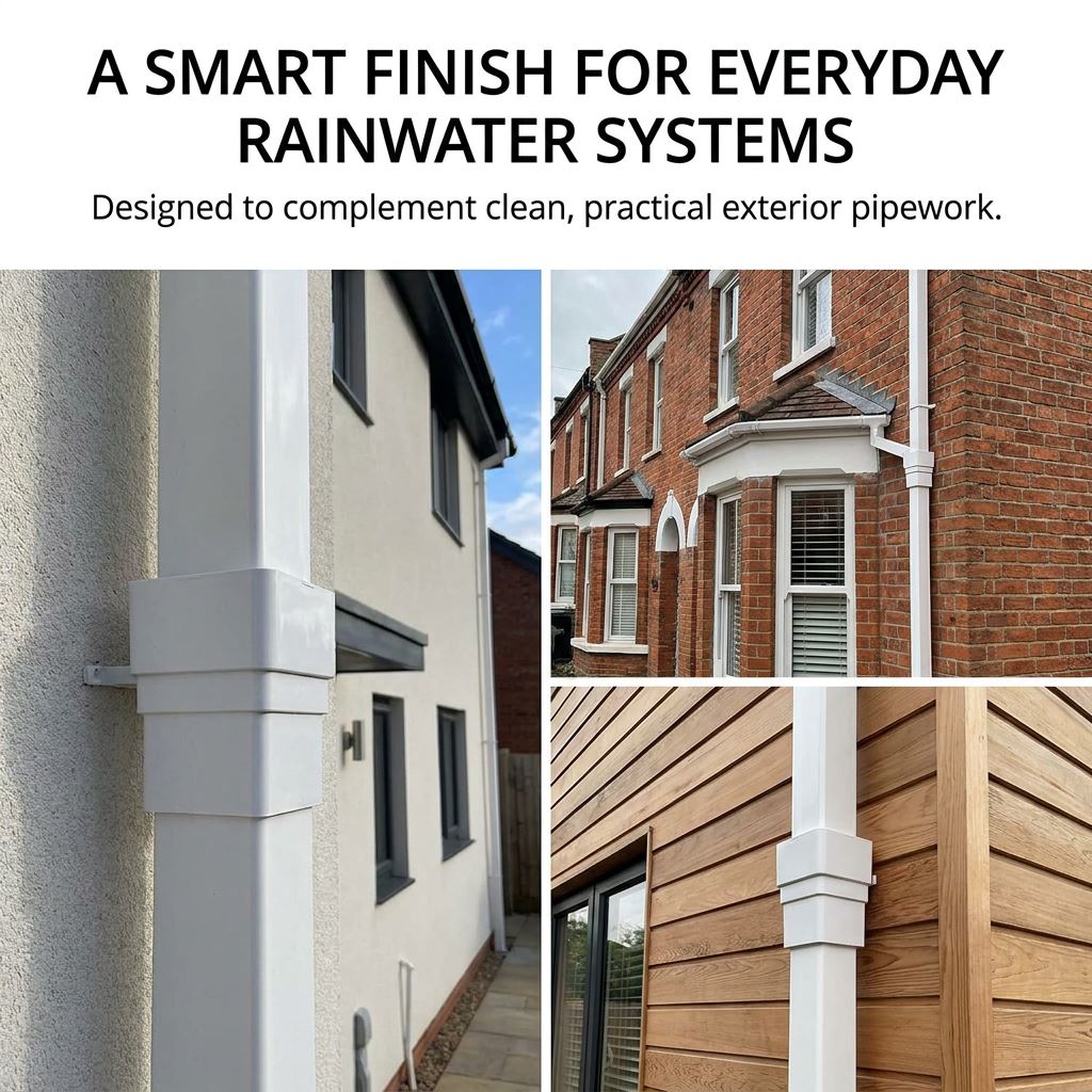 Freeflow White Square Downpipe Shoe Weatherproof with Drainage Profile