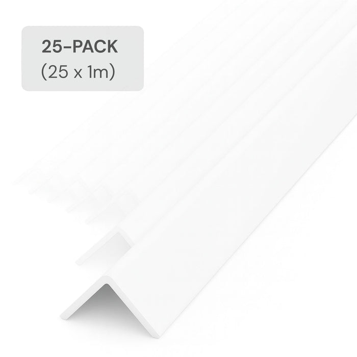 25 Pack White 1 Metre UPVC Plastic Rigid Angle 40 x 40mm Corner Cover Trim 90 Degree