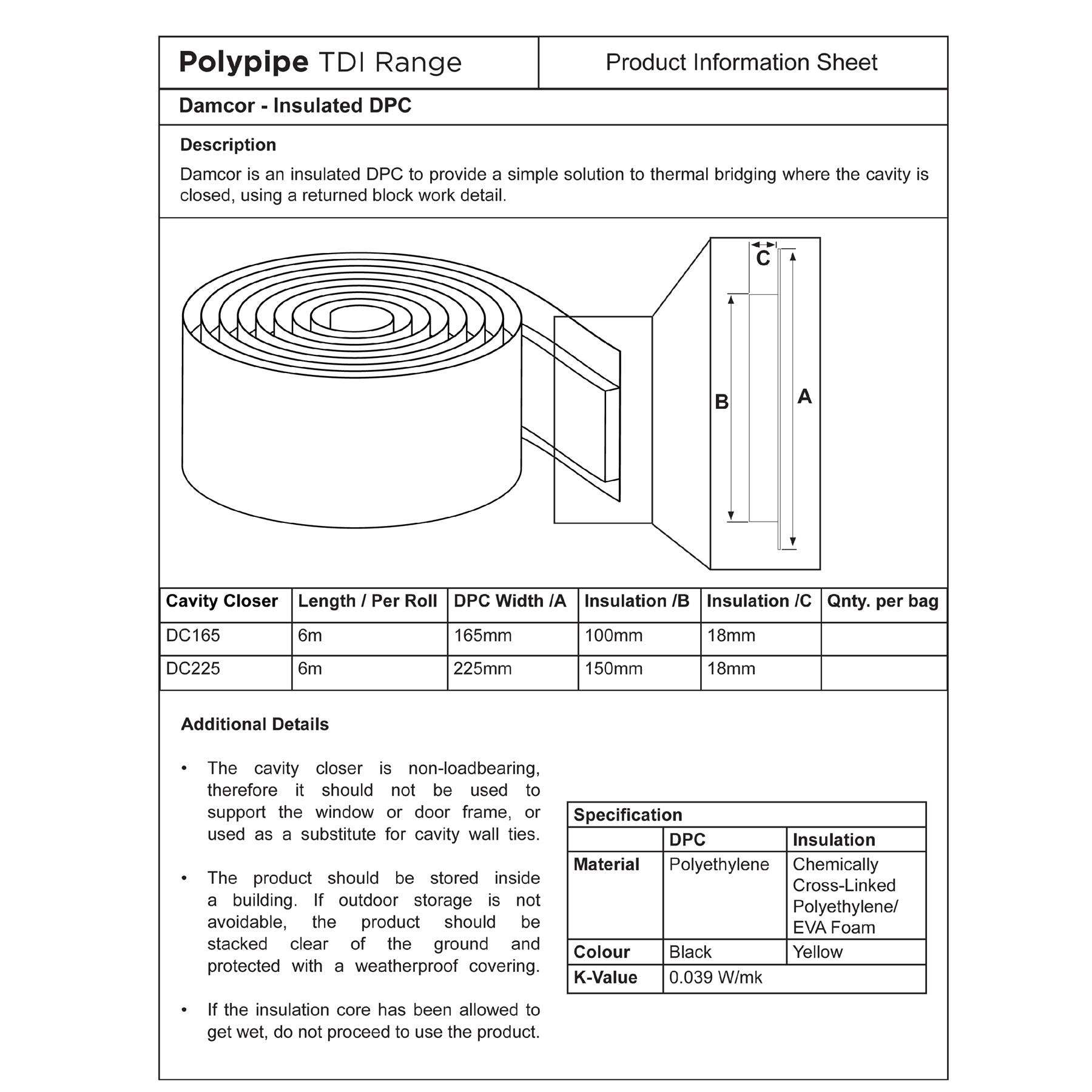 Manthorpe Damcor 165 x 6m Rolled DPC Cavity Closer   (0489) ^^