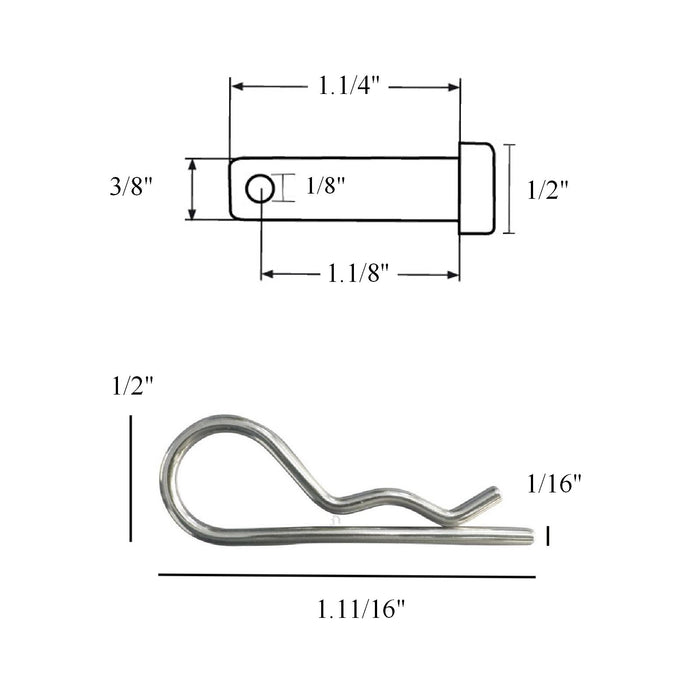 10 x Clevis Pins Imperial Securing Fasteners 3/8" x 1.1/4" with Retaining R Clips