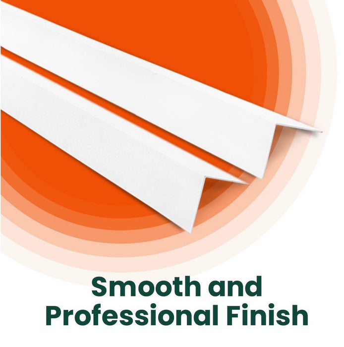 2 Pack White PVC Plastic Corner Trim - 10mm x 10mm x 1Metre