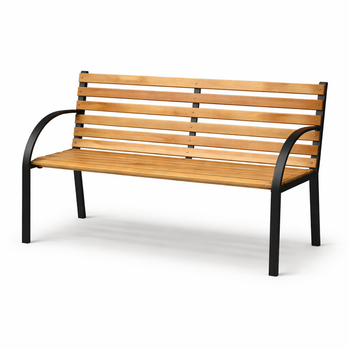 2 Seater Garden Bench with Hardwood Slats & Powder-Coated Steel Frame