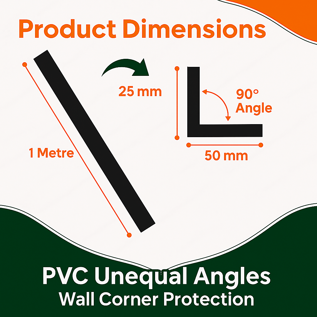 5 x Black Unequal Angle 50mm x 25mm x 1  Metre