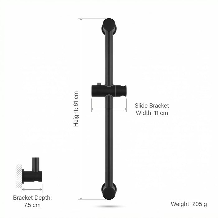 Kartell Nero Matte Black Shower Rail Single Unit