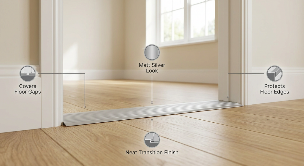 4 x Matt Silver Wide Cover Strip Floor Transition 38mm x 89.5cm