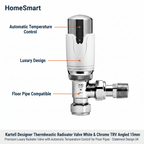 4 x Kartell Designer Thermostatic Radiator Valve White & Chrome TRV Angled 15mm