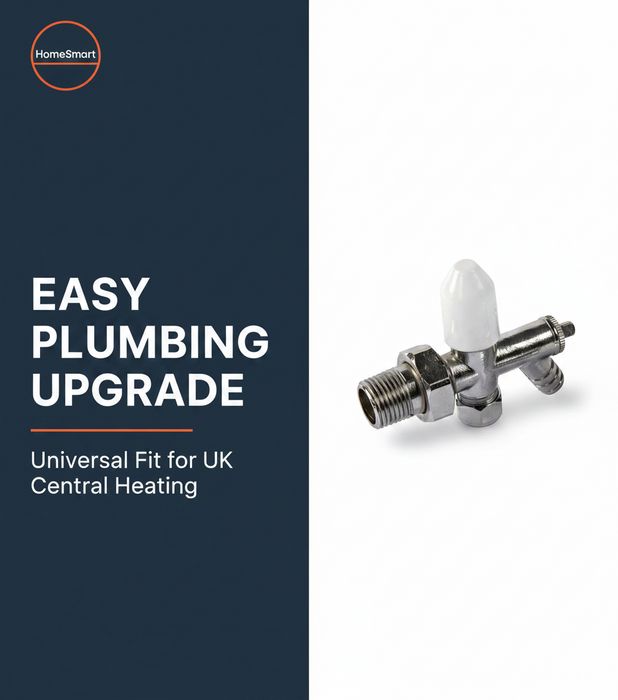 4 x 10mm Drain Off Valve Chrome - 1/2" BSP Radiator Drain Cock with White Handle & Hose Tail