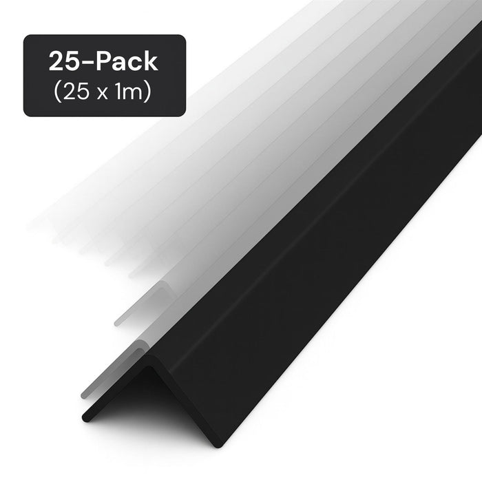 25 Pack Black 1 Metre UPVC Plastic Rigid Angle 25 x 25mm Corner Cover Trim 90 Degree