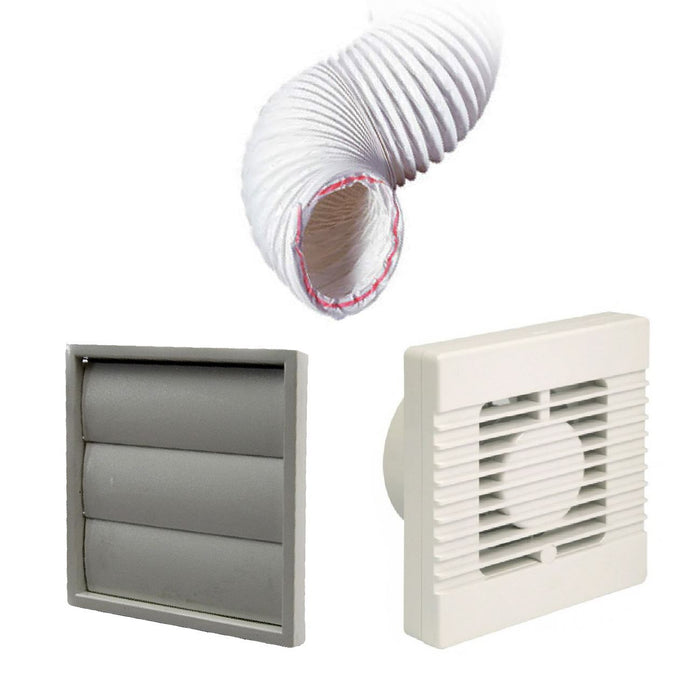 Grey Gravity Extractor Vent Square + Standard Fan + Ducting   (0837) ^^