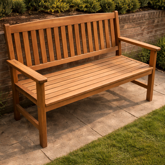 Hardwood 2 Seater Garden Bench 4ft – Wooden Outdoor Patio & Terrace Seating with Solid Timber Slats