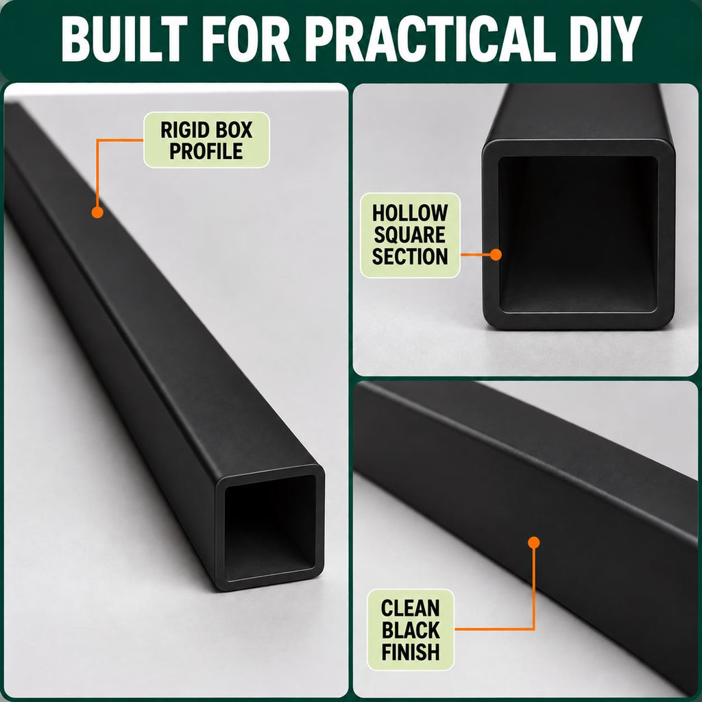 4 x 25mm Black PVC Box Section 1 Metre Length
