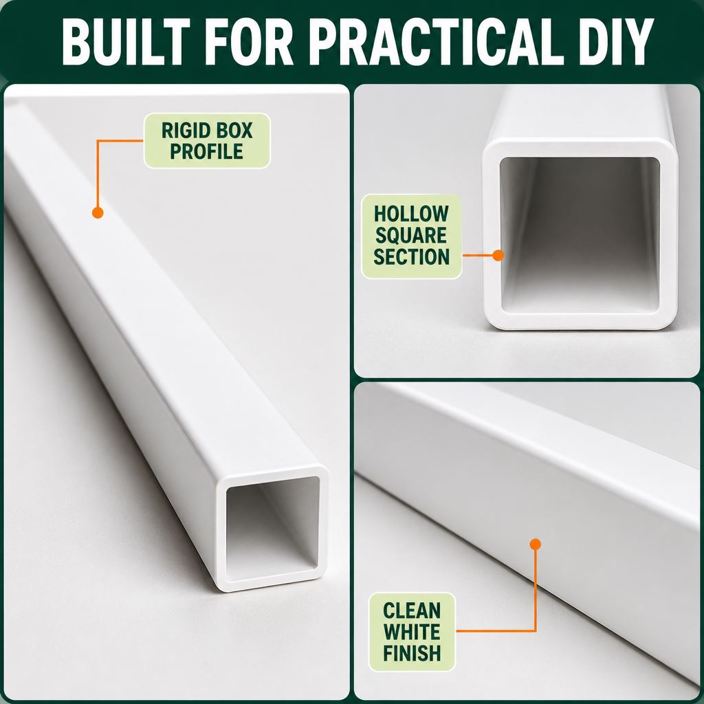 5 x 50mm White PVC Box Section 1 Metre Length