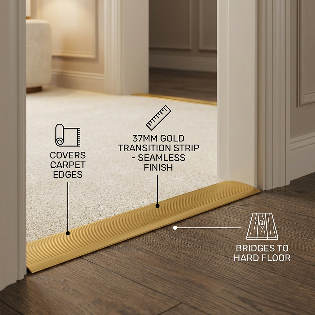 2 x Gold Carpet Cover Transition Strip 89.5cm x 37mm
