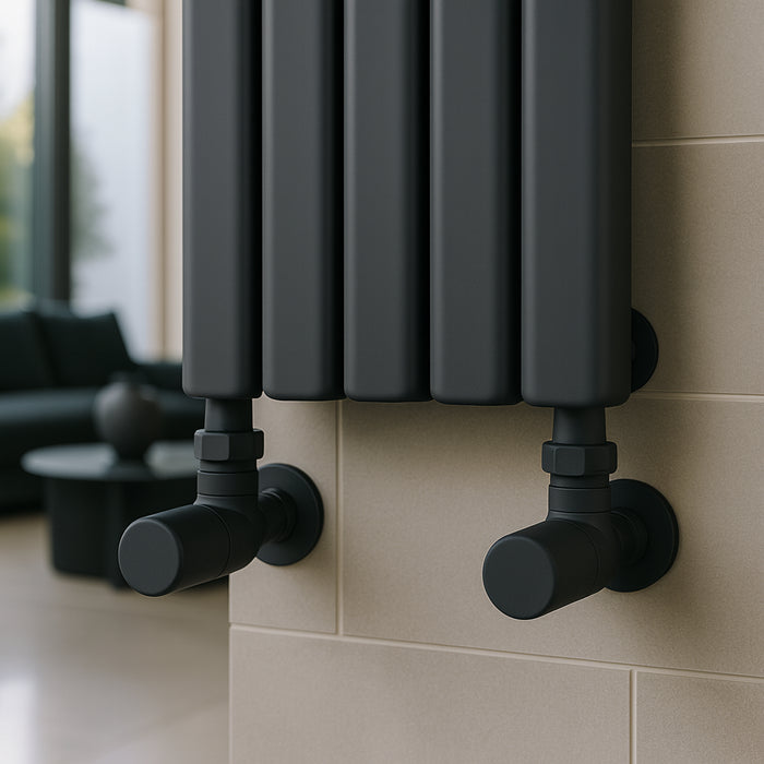 Kartell K-Rad Angled Modern Radiator Valve 15mm – Matte Black – Pair