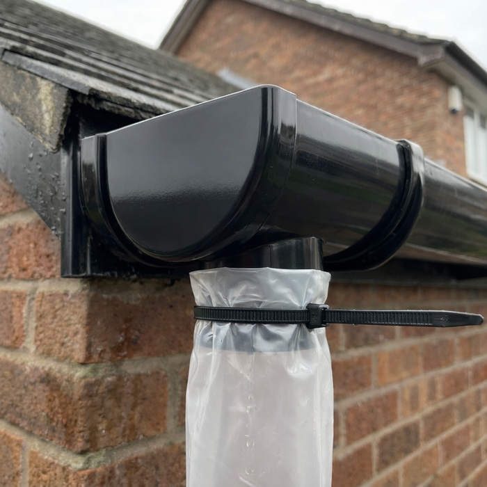 Black 30m Round Gutter Stop End Outlet Kit 112mm