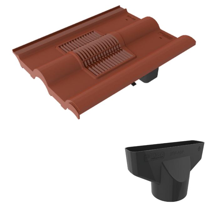Double Roman Roof Tile Vent - Red (With Pipe Adapter)