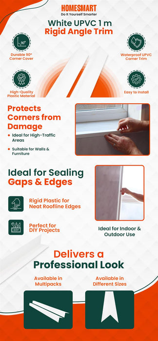 White Rigid Angle 10mm x 10mm x 1  Metre