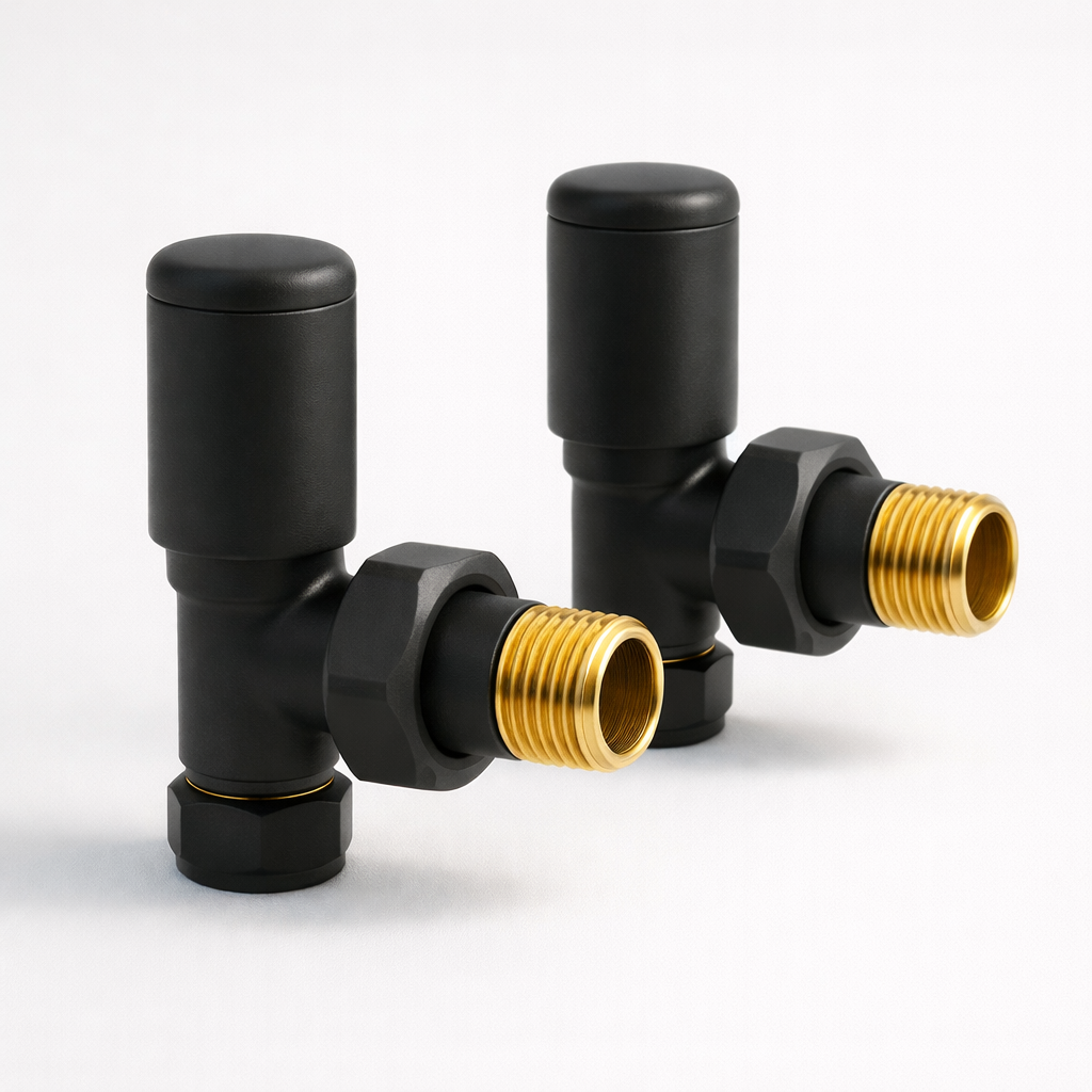 Kartell K-Rad Angled Modern Radiator Valve 15mm – Matte Black – Pair