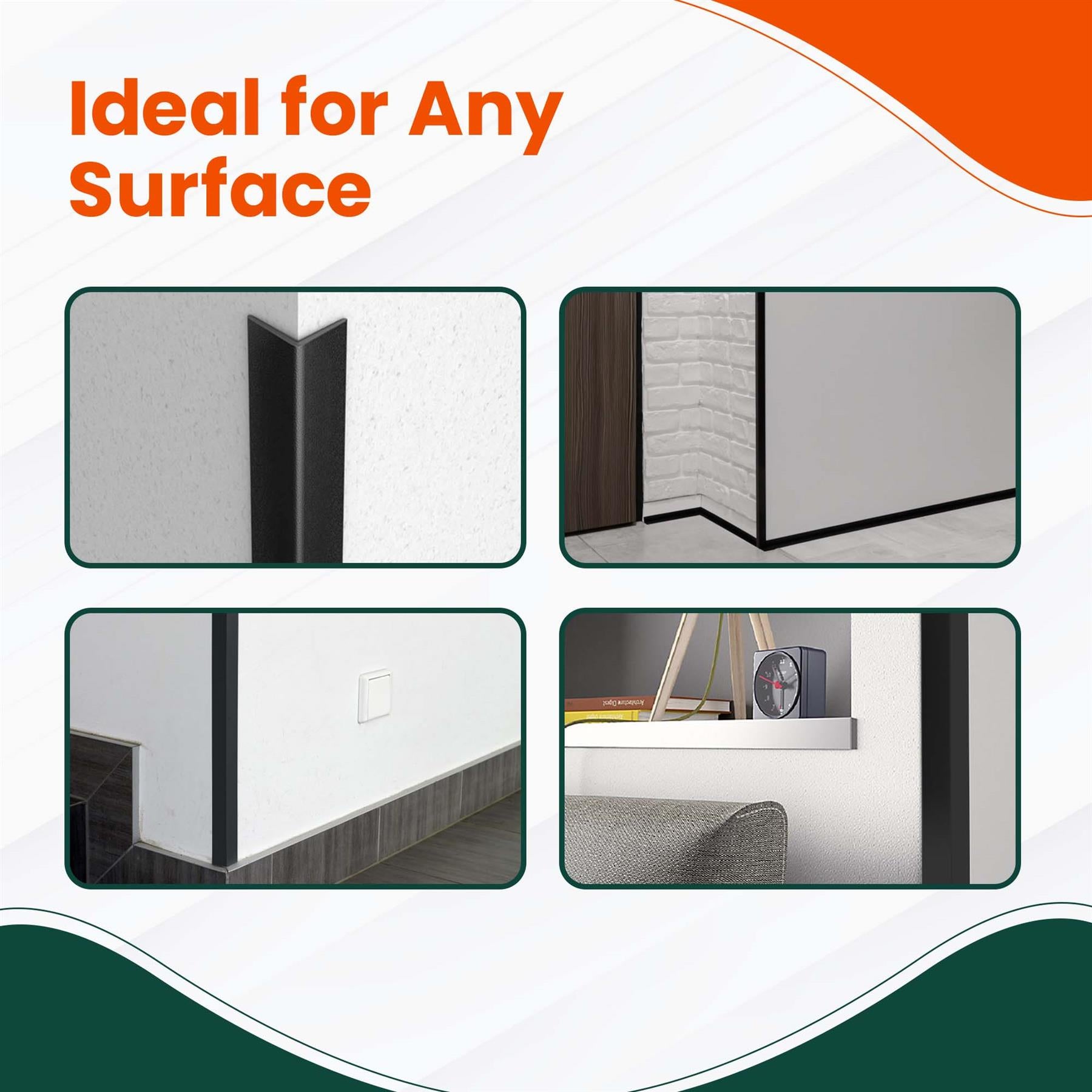2X Black Rigid Angle - 40mm x 40mm x 1m PVC Corner Trim