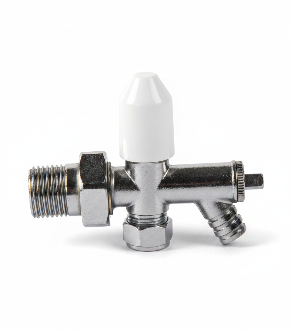 2 x 10mm Drain Off Valve Chrome - 1/2" BSP Radiator Drain Cock with White Handle & Hose Tail