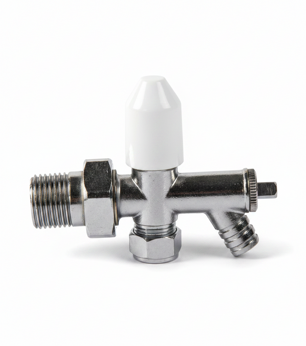 2 x 10mm Drain Off Valve Chrome - 1/2" BSP Radiator Drain Cock with White Handle & Hose Tail
