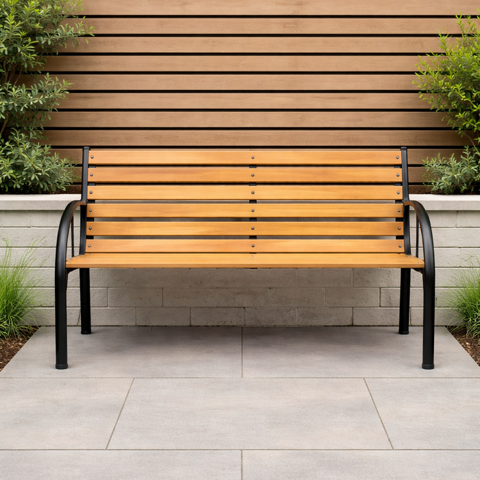 2 Seater Garden Bench with Hardwood Slats & Powder-Coated Steel Frame