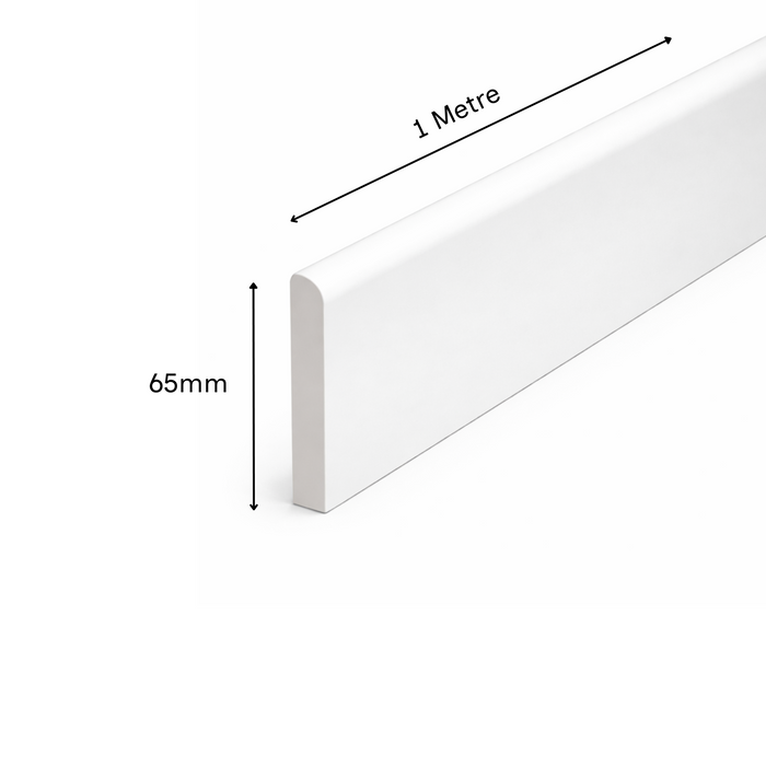 5 Pack White 65mm D Mould / Skirting x 1 Metre