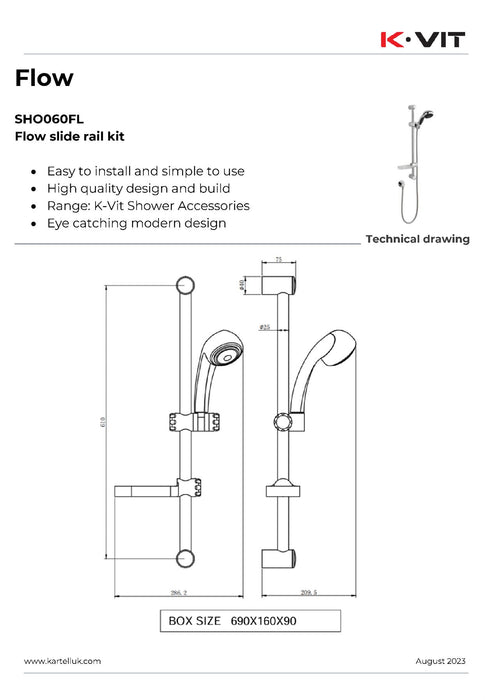 Kartell Flow Chrome Adjustable Shower Slide Riser Rail
