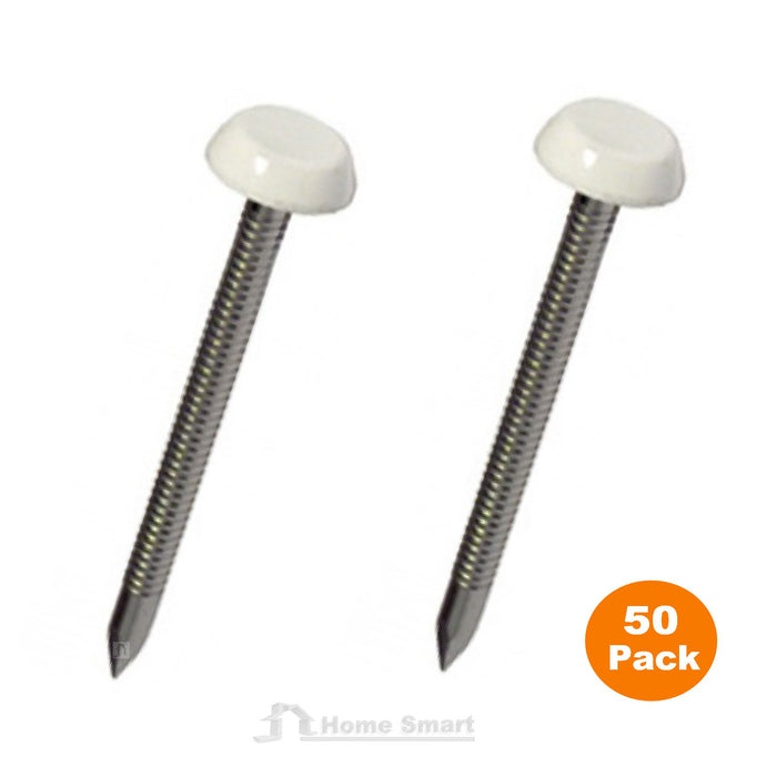 50 x White UPVC 40mm Poly Top Pins Nails Plastic Headed Fascia Fixings Polytop