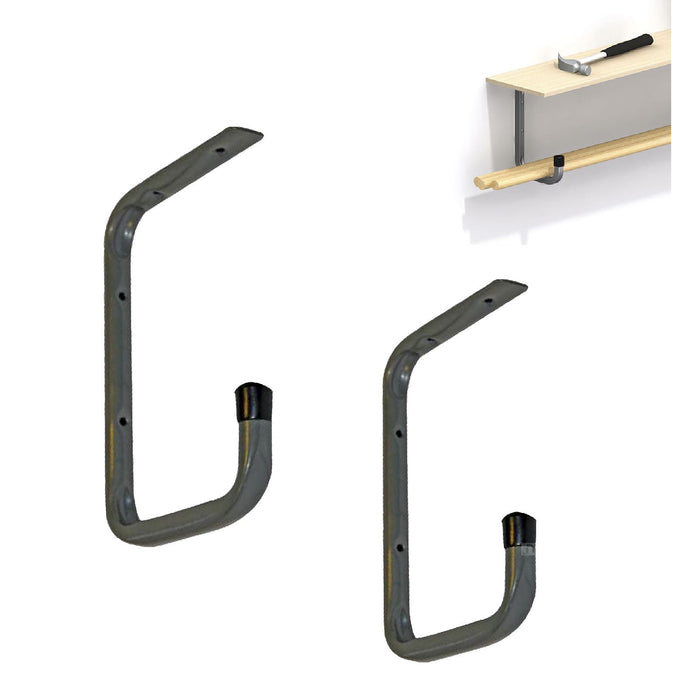 2 x Wall Mounted 240mm Hooks or Under Shelf Support Brackets for Garages & Sheds