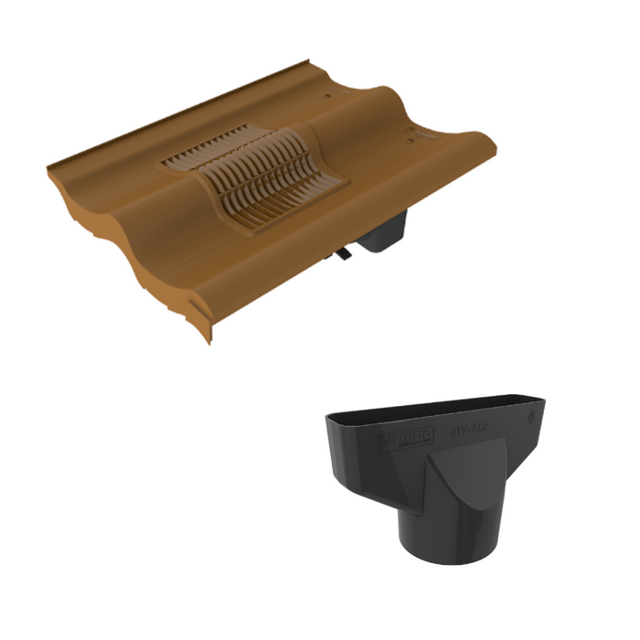 Double Pantile Roof Tile Vent - Brown (With Pipe Adapter)