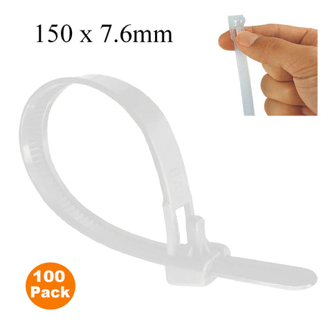 100 x Natural Releasable Cable Ties <br> Size: 150 x 7.6mm