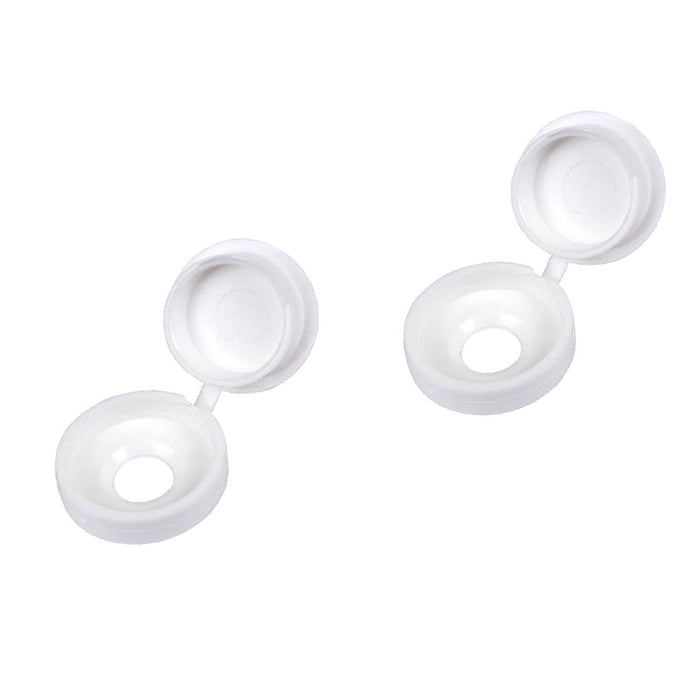 White Plastic Snap-On Screw Cups with Hinged Covers