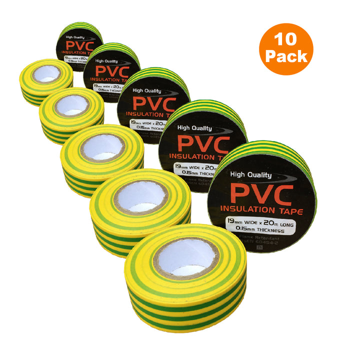 10 x Electrical Yellow / Green Earth PVC Insulation Tape