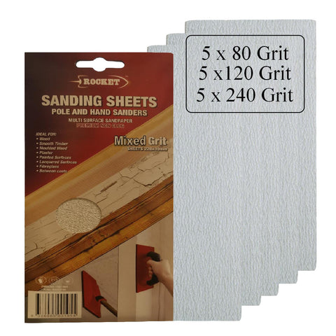 15 x Hook and Loop Mixed Grit 228 x 89mm Hand Sanding Sheets