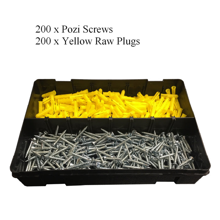400 x Pozi Screws &Yellow Raw Plugs, 6 x 1" Twin Thread