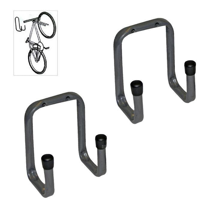 2 x Wall Mounted 70mm Tool / Bike Double Storage Hooks