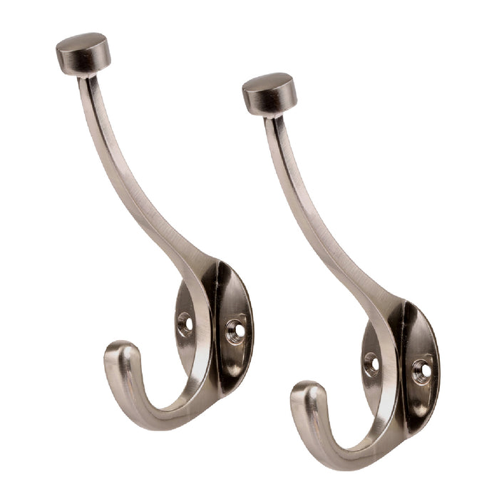 2 x Satin Nickel Large Pill Top Hat and Coat Hooks