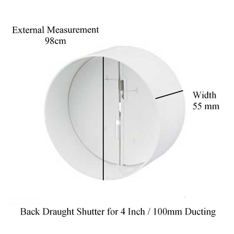 White Louvre Extractor Air Vent & Back Draught Shutter 4 Inch