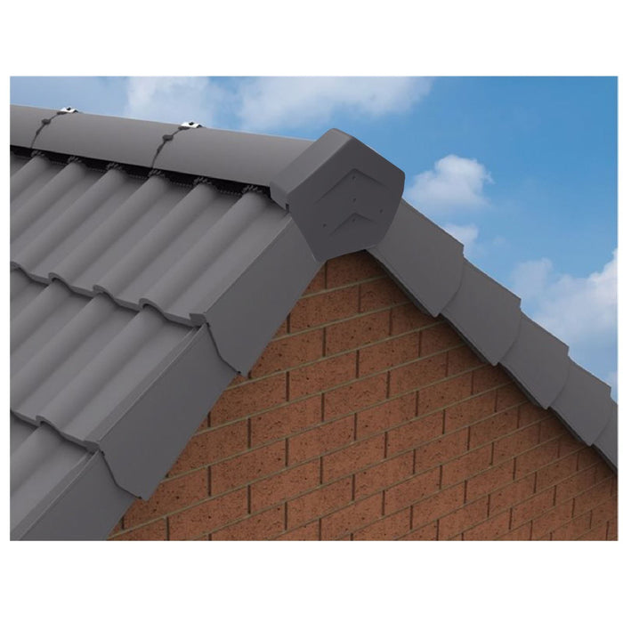 Grey Angled Ridge End Cap for Dry Verge Systems