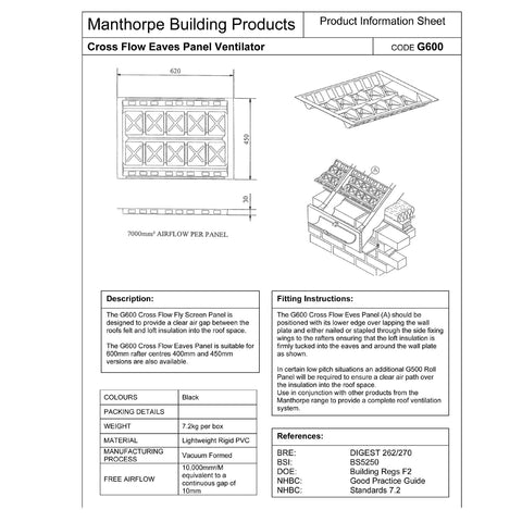 Manthorpe G600 Eaves Cross Flow Roof Vent Suits 600mm Rafter Width