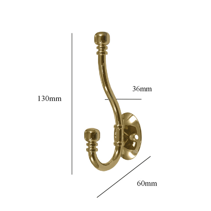 Polished Brass Double Hat and Coat Hooks