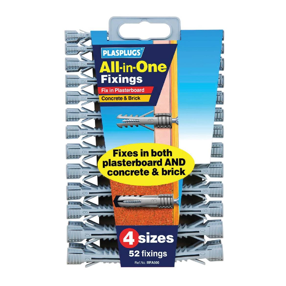 52 x Plasplugs Assorted Wall Raw Fixings for Concrete Brick & Plasterb ...