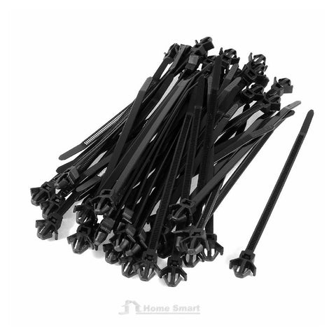 50 x Black Push Mount Winged Cable Ties 200mm x 4.8mm